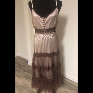 Nude with brown tule Spaghetti Strap Dress